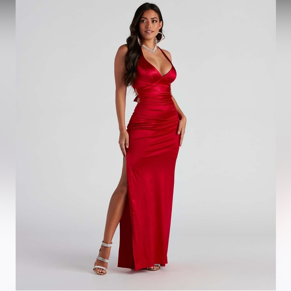 Sexy Red Silk Formal Gown